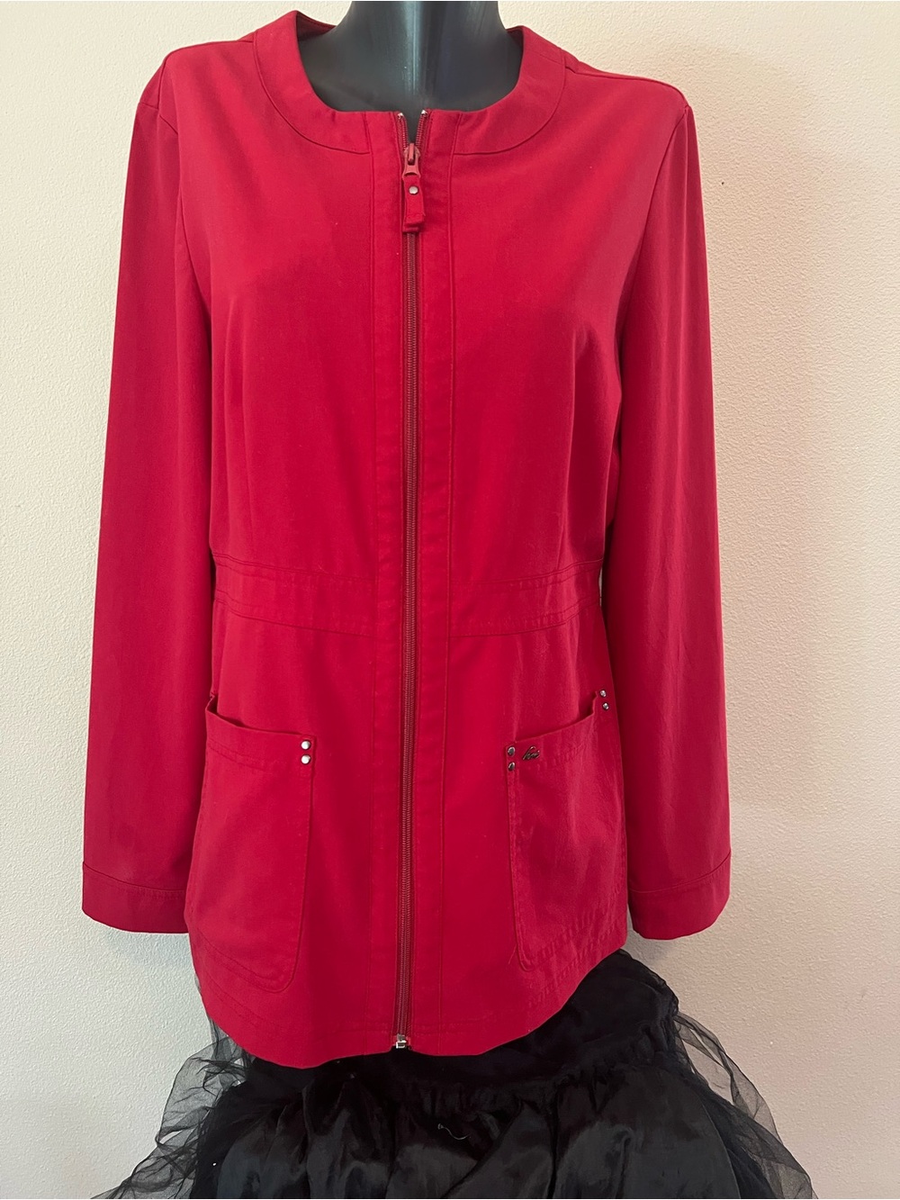 koi sapphire Red Zip-Front Scrub Jacket